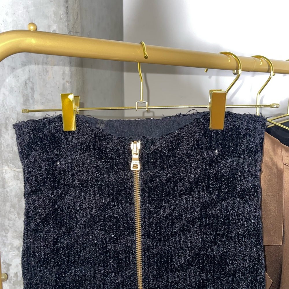 Balmain Black Sequin-Embellished Houndstooth Stretch-Knit Skirt - Picture 10 of 16